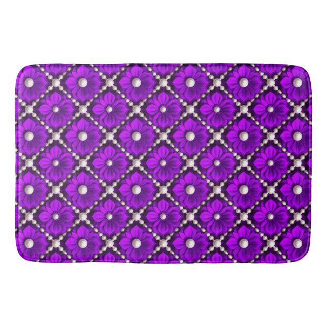 Purple Flower Pattern With Pearl Beads Bath Mat (Front)