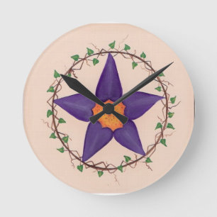 Purple flower pentagram clock