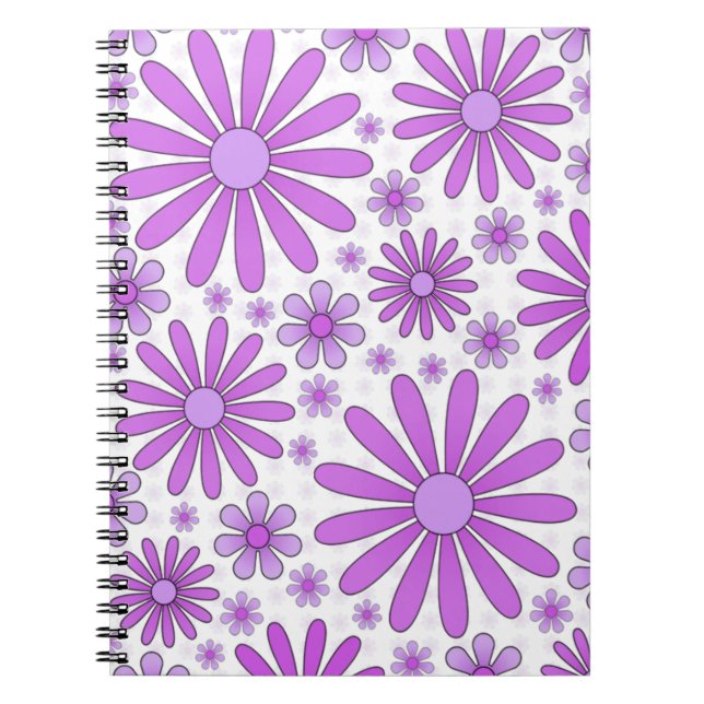Purple Flower Power Notebook in White (Front)
