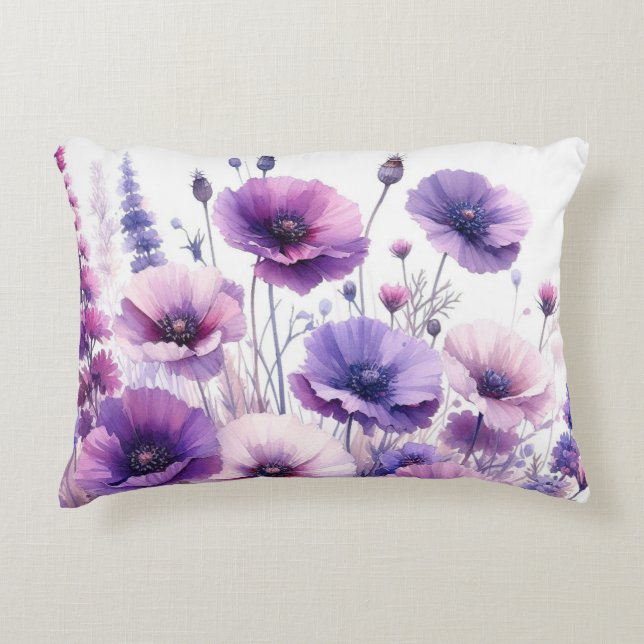 Purple Flower Pretty Floral Accent Pillow (Front)