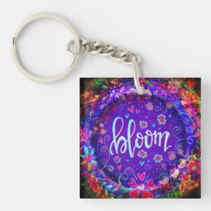 Purple Flower Pretty Inspiring Bloom Inspirivity Key Ring