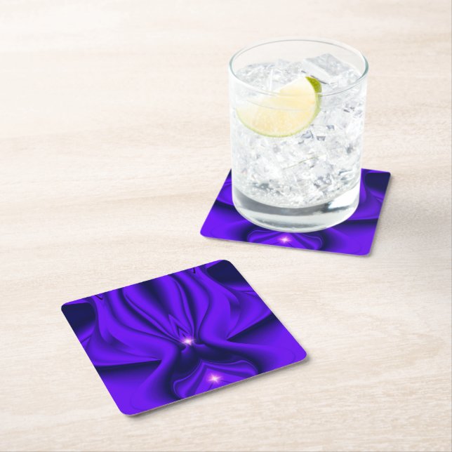 Purple Flower Rainbow Dreams, Two Stars Square Paper Coaster (Insitu)