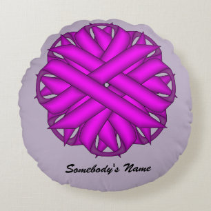 Purple Flower Ribbon by Kenneth Yoncich Round Cushion