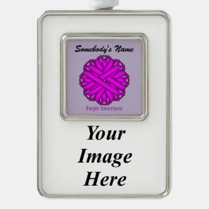 Purple Flower Ribbon Tmpl(V-I)by Kenneth Yoncich Silver Plated Framed Ornament