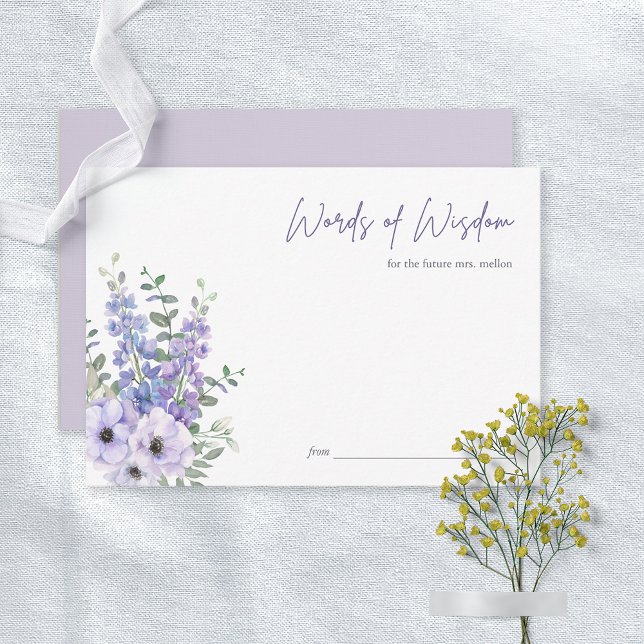 Purple Flower Script Bridal Shower Advice Card (Purple Flower Script Bridal Shower Advice Card)