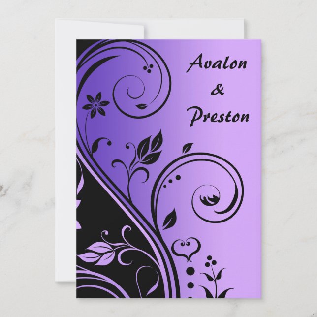 Purple Flower Scrollwork Wedding Invitation (Front)