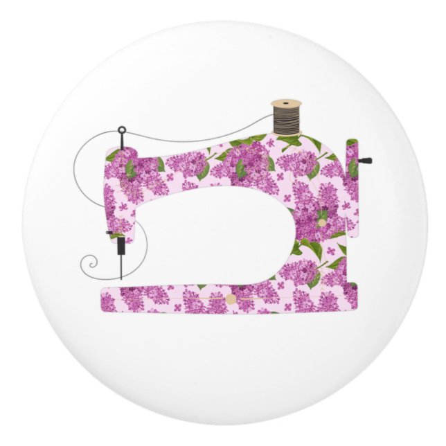 Purple Flower Sewing Machine Room Decor Ceramic Knob (Front)