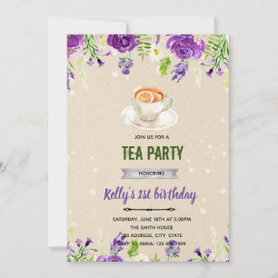Purple flower tea party Invitation