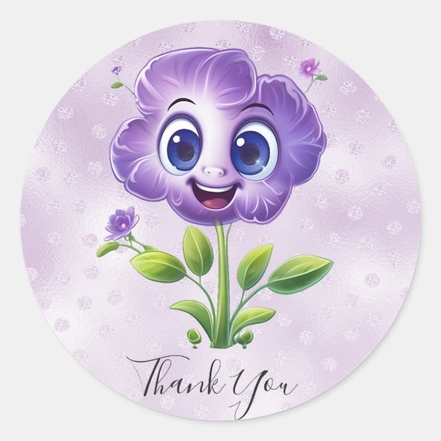 Purple Flower Thank You Sticker (Front)