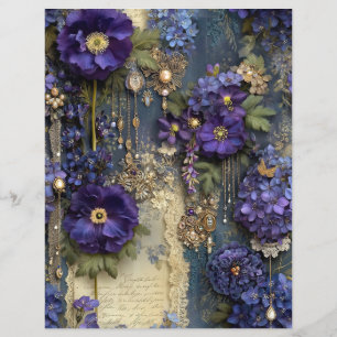 Purple Flower Vintage Junk Journal Scrapbook Paper