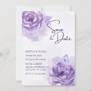Purple flower watercolor wedding invitation