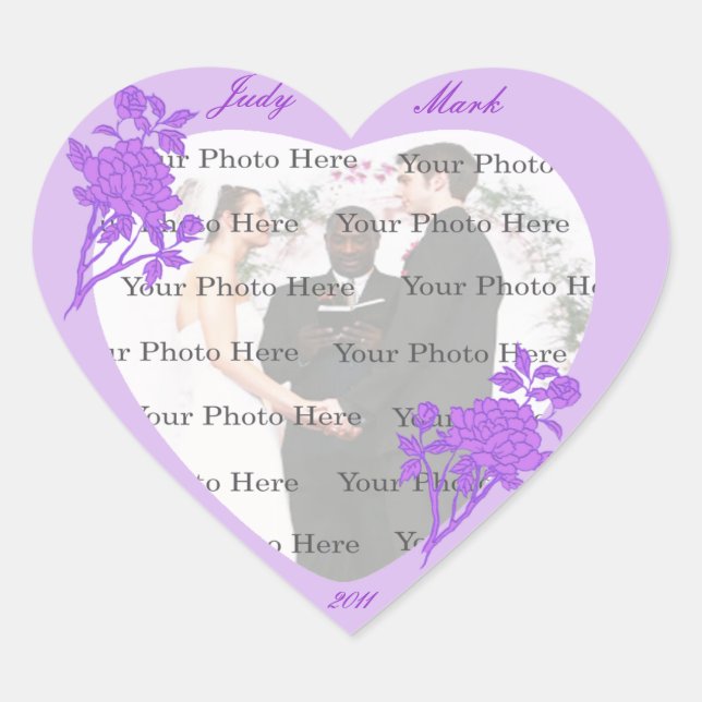 Purple Flower Wedding Heart Stickers (Front)
