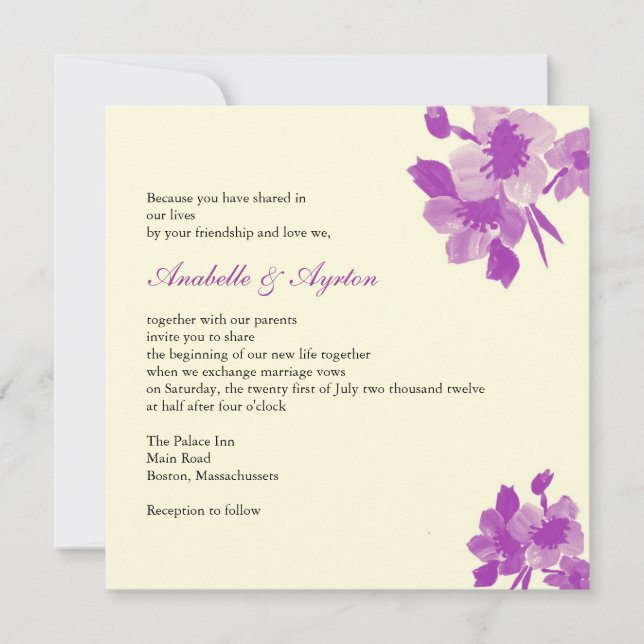 Purple Flower Wedding Invitation (Front)