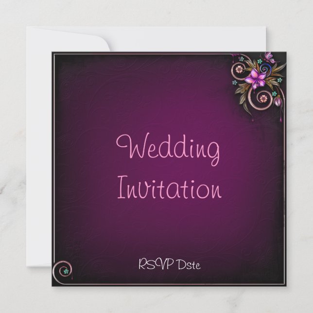 Purple Flower Wedding Invitation (Front)