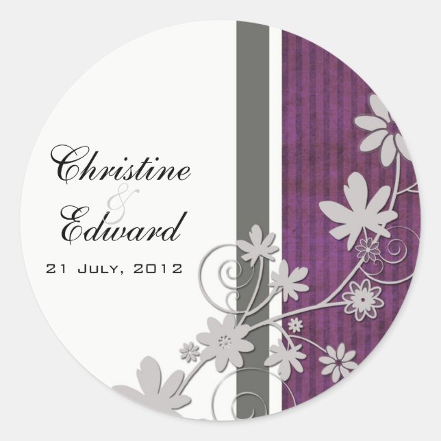 Purple Flower Wedding Sticker (Front)