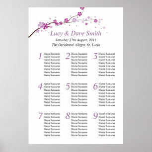 Purple Flower Wedding Table Seating Plan Poster
