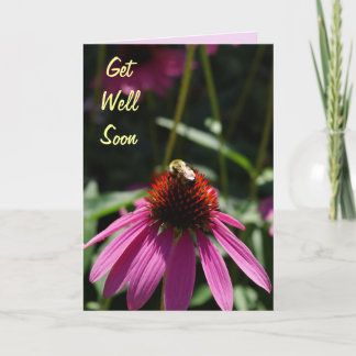 Purple Flower with Bee Get Well Soon Card
