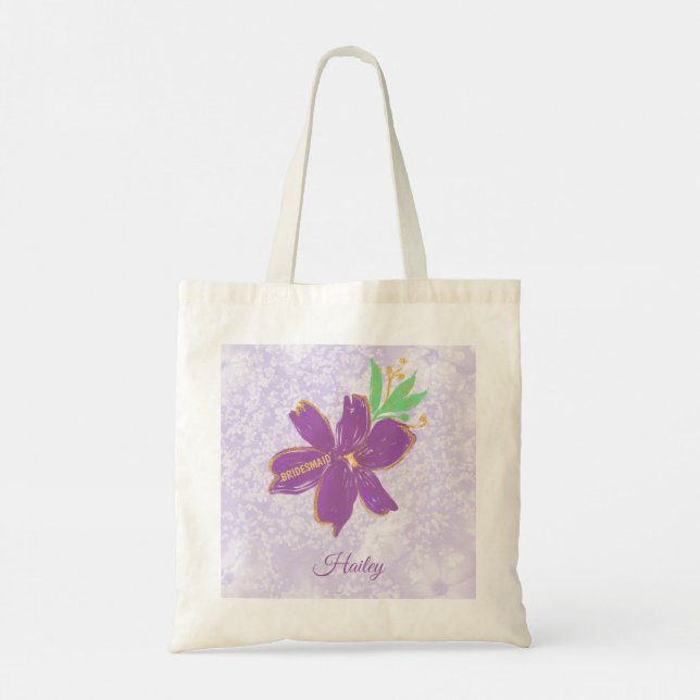 Purple Flower With Gold Border Tote Bag (Back)