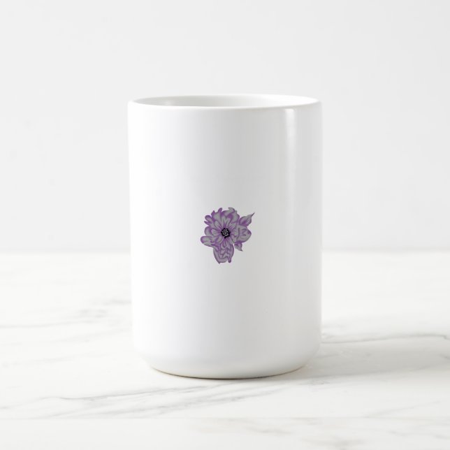 Purple flower with grey polka dot pattern and blac coffee mug (Center)