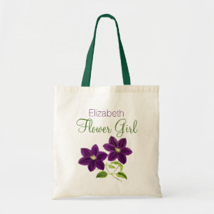 Purple Flower with Name Flower Girl Tote Bag