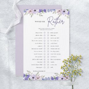 Purple Flower Would She Rather Bridal Shower Game