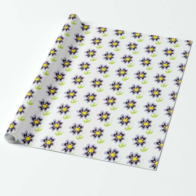 PURPLE FLOWER WRAPPING PAPER (Unrolled)