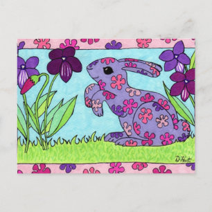 Purple Flowered Bunny Postcard