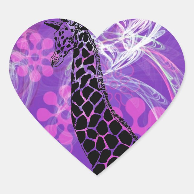 Purple Flowered Giraffe II ~ Heart Sticker (Front)