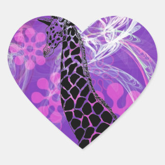 Purple Flowered Giraffe II ~ Heart Sticker