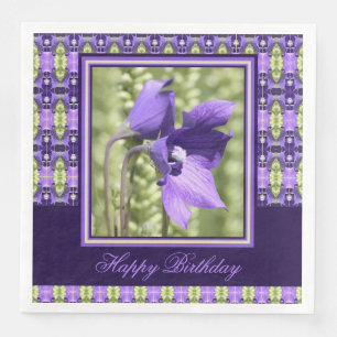 Purple Flowered Happy Birthday Dinner Napkins