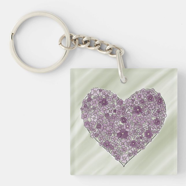 Purple flowered heart round keychain (Front)