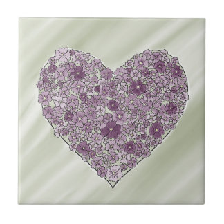 Purple flowered heart tile