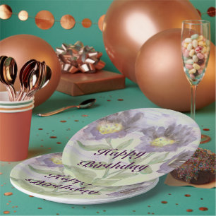 Purple Flowered Paper Birthday Plates
