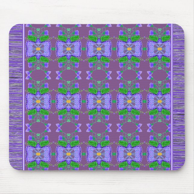 Purple Flowered Patterned Mouse Rug Mouse Mat (Front)
