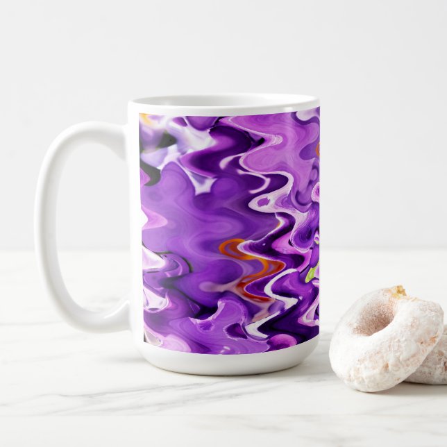 PURPLE FLOWERS ABSTRACT COFFEE MUG (With Donut)