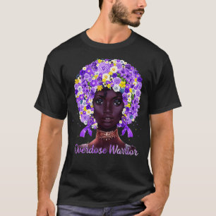 Purple Flowers Afro Hair Black Woman Overdose Warr T-Shirt