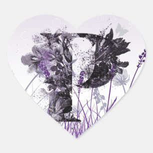 Purple Flowers Alphabet - Letter P Girls Name Heart Sticker