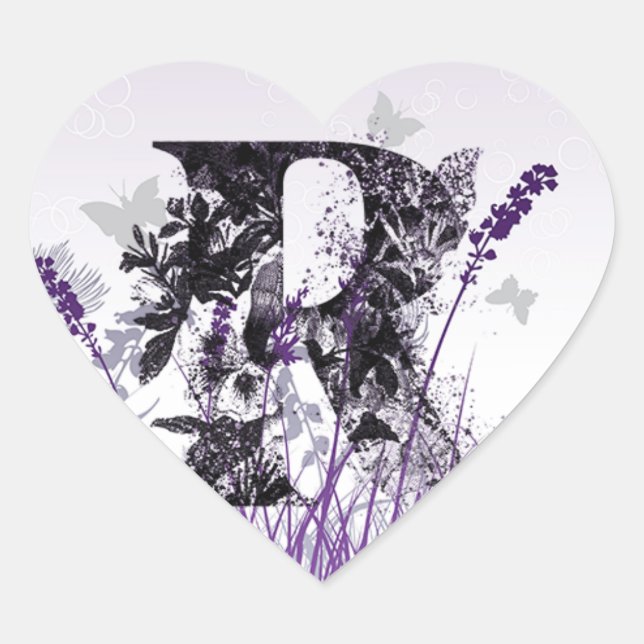 Purple Flowers Alphabet - Letter R Girls Name Heart Sticker (Front)