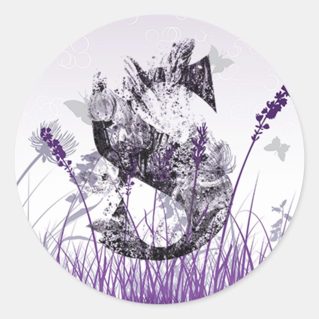 Purple Flowers Alphabet - Letter S Girls Name Classic Round Sticker (Front)