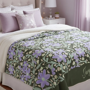 Purple Flowers Among Vines Sherpa Blanket