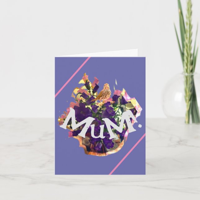 Purple Flowers and Bird Card (Front)