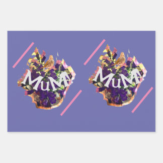 Purple Flowers and Bird Wrapping Paper Sheet
