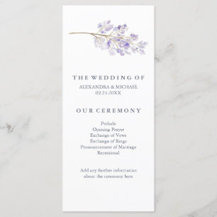Purple Flowers and Branch Wedding Program Programme