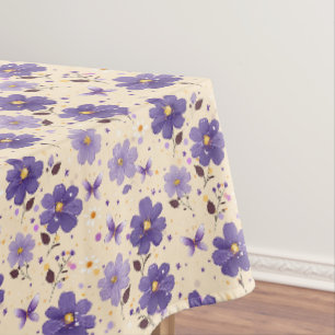 Purple Flowers and Butterflies Floral Tablecloth