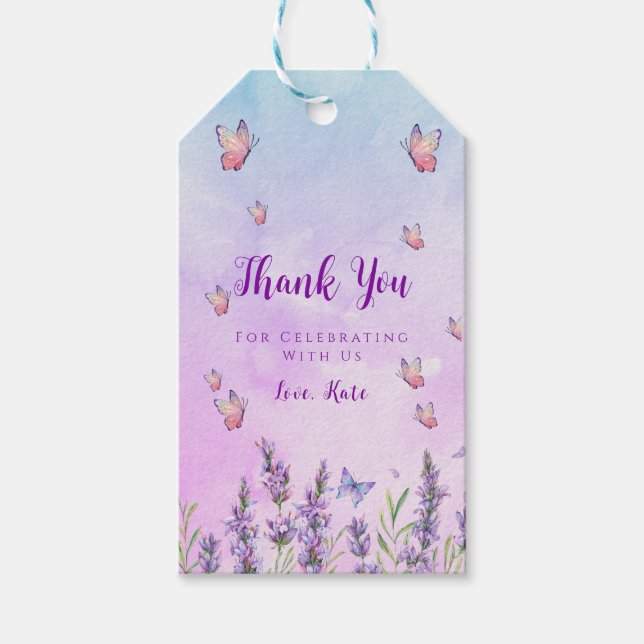Purple Flowers and Butterflies Gift Tag (Front)