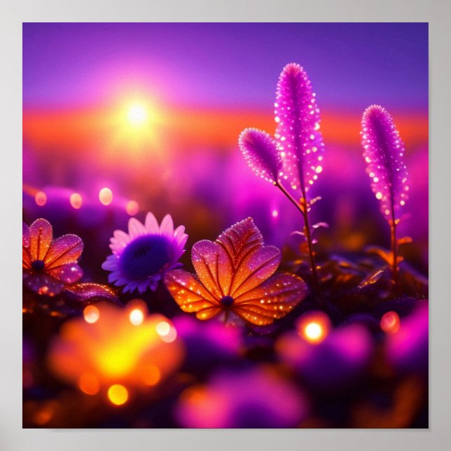 Purple Flowers and Dew Drops Photo Poster (Front)