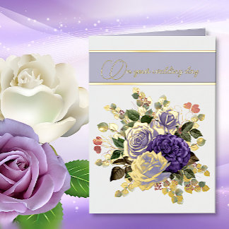 Purple Flowers and Gold Accents Wedding Foil Greeting Card