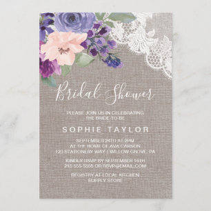 Purple Flowers and Lace Bridal Shower Invitation