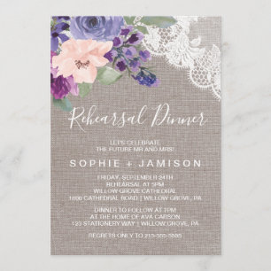 Purple Flowers and Lace Rehearsal Dinner Invitation