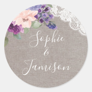Purple Flowers and Lace Wedding Envelope Seals